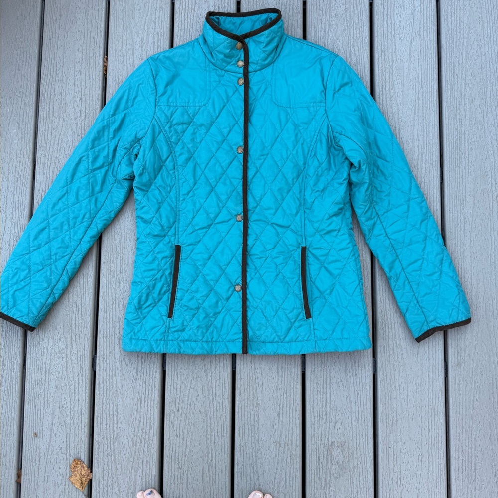 Lands' End Women’s Teal Quilted Jacket Small 6-8 Lightweight Snap Front Pockets